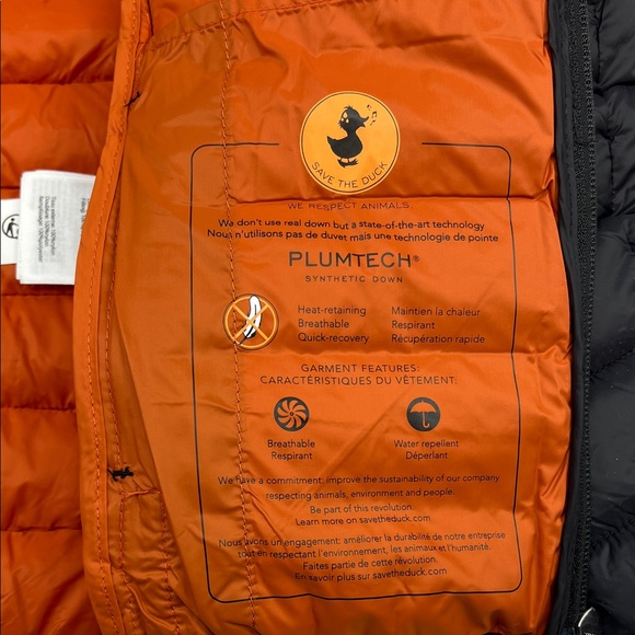 SAVE THE DUCK Black and Tangerine Hooded Puffer Jacket - Picture 5 of 10